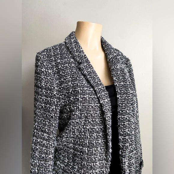 $128‼️Nanette Lepore Black White Tweed Open Front Blazer Classic Career Relaxed - Picture 4 of 11
